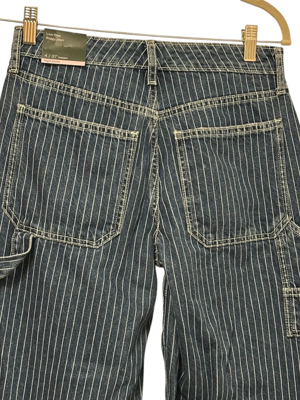 NWT Wild Fable Rigid Denim Low Rise Baggy Jeans Pinstripe Carpenter Size 4 - Picture 4 of 9